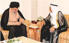  ?? KUNA ?? Shaikh Sabah receives Al Sadr, who reiterated his rejection of any role by Iran or the US in formation of new Iraqi government.