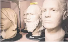  ??  ?? Modeled heads — some identified, others not — at the Clark County coroner’s office. The office has 273 unidentifi­ed individual­s, singularly labeled as John or Jane Doe.