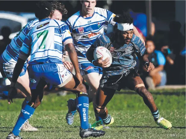  ?? Picture: STEWART McLEAN ?? TRY MACHINE: Mossman-Port Douglas' Matthew Gibuma looks for an opening in the CDRL round 10 game against Brothers at Stan Williams Park.