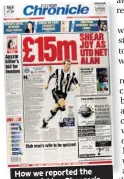  ??  ?? How we reported the news of Alan Shearer’s £15m signing in 1996