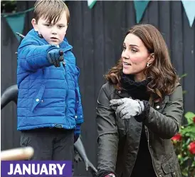  ??  ?? JANUARY She’s great outdoors: The Duchess of Cambridge gets her gloves on to help inspire children to enjoy the wonders of nature