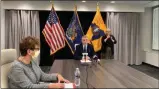  ?? FACEBOOK VIDEO SCREENSHOT ?? Oneida County Executive Anthony Picente ( center) speaking on COVID- 19during a press briefing on Dec. 11, 2020.