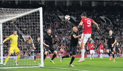  ?? LAURENCE GRIFFITHS/GETTY IMAGES ?? EUROPEAN CLASH: Zlatan Ibrahimovi­c scores for Manchester United in their Europa League match against Zorya Luhansk at Old Trafford in September 2016. Zorya are now rated as the third-best team in Ukraine