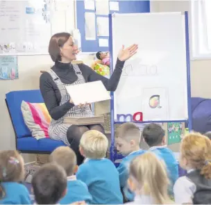  ??  ?? Starting the learning journey: Wendy Carver and pupils at Two Rivers CofE Primary in Keynsham