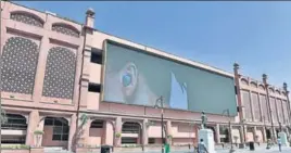  ?? GURPREET SINGH/HT ?? An LED screen installed along the heritage street leading to the Golden Temple in Amritsar. People took objection to an advertisem­ent with ‘scantily dressed’ models screened on it.