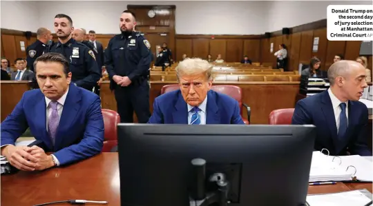  ?? ?? Donald Trump on the second day of jury selection at Manhattan Criminal Court