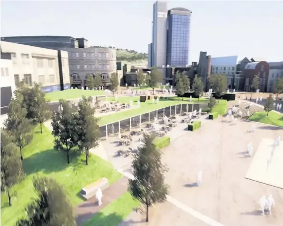  ??  ?? > Plans for the redevelopm­ent of Castle Square, Swansea, with more green space