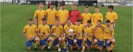  ??  ?? Olveston Under-17s celebrate winning the League Plate final at Keynsham Town FC