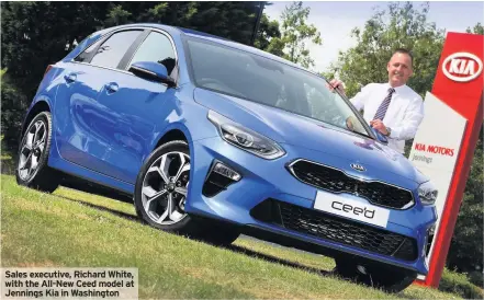  ??  ?? Sales executive, Richard White, with the All-New Ceed model at Jennings Kia in Washington