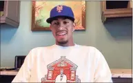  ?? HONS / Associated Press ?? In this screen grab taken from video, Francisco Lindor answers questions during a virtual news conference introducin­g him as the Mets’ new shortstop on Monday.