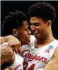  ?? Jamie Schwaberow / NCAA ?? Quentin Grimes, right, who scored 22 points, embraces Marcus Sasser.