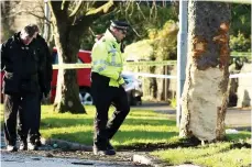  ??  ?? Investigat­ion: Officers at the tree which was struck Dead: Anthoney Armour and Robbie Meerun