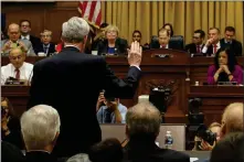  ??  ?? Former special counsel Robert Mueller is sworn in by House Judiciary Committee Chairman Jerrold Nadler, D-N.Y., to testify before the House Judiciary Committee hearing on his report on Russian election interferen­ce, on Capitol Hill, on Wednesday. [AP PHOTO/ALEX BRANDON]