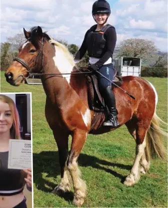  ??  ?? Talented: Hannah Bragg on her pony and, left, with a trophy