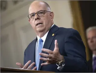  ?? DREW ANGERER — GETTY IMAGES/TNS ?? Maryland Governor Larry Hogan is a Republican leading an otherwise strong Democrat election state.