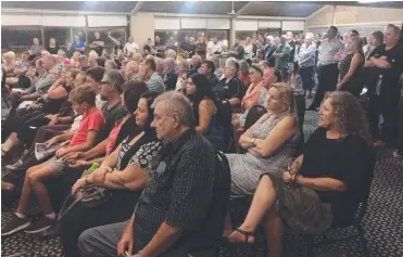  ??  ?? Tweed MP Geoff Provest addresses a meeting at a packed Cudgen Leagues Club where residents angrily objected to the proposed location of a new hospital.