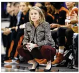  ?? TONY GUTIERREZ / ASSOCIATED PRESS ?? UT coach Karen Aston said it will take a “committee” of players to fill Audrey-Ann Caron-Goudreau’s spot if she can’t play.