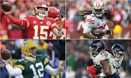  ?? Getty Images, Shuttersto­ck, AP ?? Patrick Mahomes, Richard Sherman, Derrick Henry, and Aaron Rodgers will play crucial roles this weekend. Composite: