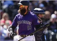  ?? DAVID ZALUBOWSKI — THE ASSOCIATED PRESS ?? Rockies’ Charlie Blackmon reacts after striking out against Rays starting pitcher Ryan Pepiot in the sixth inning on