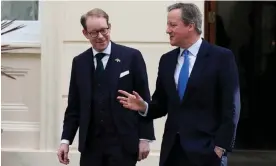 ?? Photograph: WPA/Getty Images ?? Tobias Billström met the British foreign secretary, David Cameron, in London on 15 April. UK and Sweden have close defence links.
