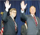  ?? SCOTT APPLEWHITE/AP 1991 ?? William Barr, left, first served as Attorney General under President George H.W. Bush.