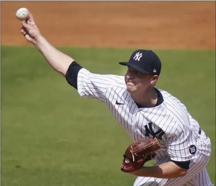  ?? FRANK FRANKLIN II - THE ASSOCIATED PRESS ?? New York Yankees’ Michael King delivers a pitch during the first inning of a spring baseball game against the Toronto Blue Jays Sunday, Feb. 28, 2021, in Tampa, Fla.