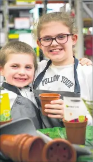  ??  ?? Planting seeds at the family fun day at B&Q Ashford