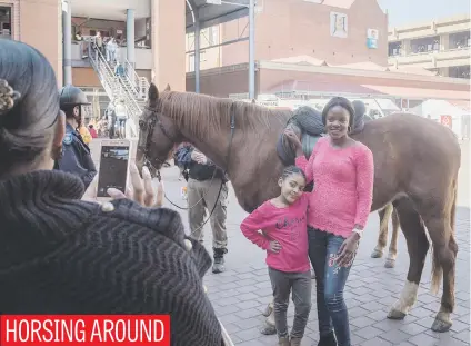  ?? Picture: Yeshiel Panchia ?? Members of the public meet a friendly SA Police Service horse in Sammy Marks Square in Pretoria yesterday.