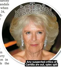  ?? ?? Any suspected critics of
Camilla are out, spies spill