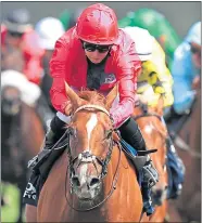  ??  ?? Eddystone Rock, ridden by Hayley Turner, wins the Dubai Duty Free Shergar Cup Stayers at Ascot