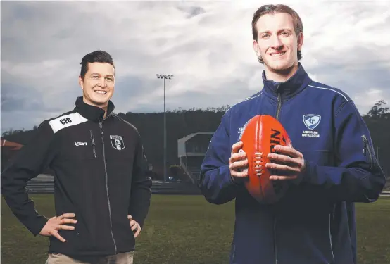  ?? Picture: ZAK SIMMONDS ?? HUNTING WINS: Claremont coach Luke Potter and Lindisfarn­e player Michael Blackburn before their teams clash on Saturday.