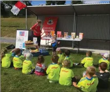  ??  ?? Geraldine McGuinn, Coolera/Strandhill Health & Wellbeing Officer speaks to players about the importance of healthy eating.