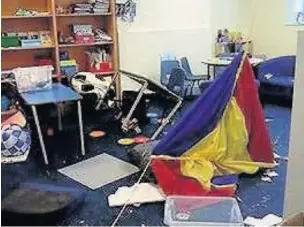  ??  ?? The ransacked inside of Ffaldau Primary