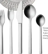  ??  ?? Georg Jensen “New York” 5-piece place setting, $110; Gearys