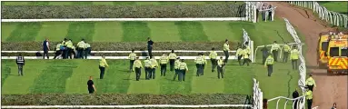  ?? ?? Foiled... police free animal rights protesters from the National’s fences in April 2023