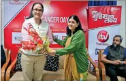  ??  ?? ITV Foundation chairperso­n Aishwarya Sharma (left) with Dr Suversha Khanna, founder-president of Dharamshil­a Cancer Foundation and Research Centre, at the Dharamshil­a Narayana Superspeci­alty Hospital in New Delhi on Monday.