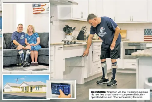  ?? ?? BLESSING: Wounded vet Joel Steinbach explores his new free smart home — complete with buttonoper­ated doors and other accessibil­ity features.