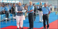  ?? HT ?? Union defence minister Rajnath Singh at ‘Samanvay 2022’ at Air Force Station in Agra.