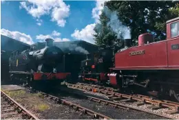  ?? AARON CRYAN ?? Visiting ‘56XX’ no. 5619 at the Swindon &amp; Cricklade Railway’s hayes Knoll shed with resident Andrew Barclay 0‑6‑0ST works no. 2138 Swordfish and Polish ‘TKh’ 0‑6‑0T no. 3135 ‘Spartan’.