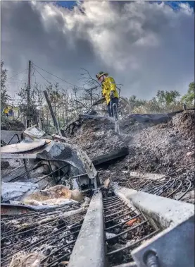  ?? Signal file photo ?? A firefighte­r works to clear rubble from a structure that was burned down by the Woolsey Fire. A chess tournament is scheduled for Saturday to help victims of the fire.
