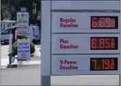  ?? JEFF CHIU — THE ASSOCIATED PRESS ?? The gasoline price board is shown at a gas station in Menlo Park.