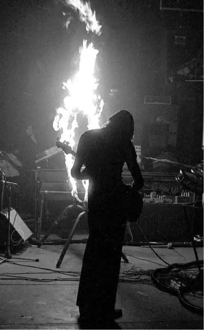  ?? ?? Flaming: Roger Waters on-stage at the Empire Pool, Wembley, November 16, 1974.