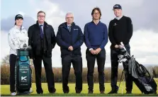  ?? PICTURE: ©INPHO/TOMMY DICKSON ?? Clear vision: Leona Maguire, Mark Kennelly, Golf Ireland CEO, John Treacy, CEO Sport Ireland, Neil Manchip, National Coach and Robin Dawson pictured at the announceme­nt of Team Ireland Golf funding for 2020.