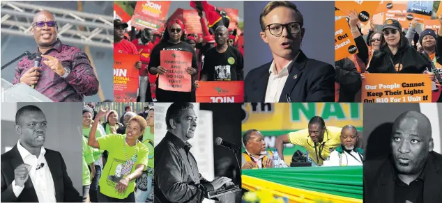  ?? Top, from left: Panyaza Lesufi. (Photo: OJ Koloti/gallo Images); Veronica Mente. (Photo: Shelley Christians); Chris Pappas. (Photo: Felix Dlangamand­la); Patricia de Lille. (Photo: Ziyaad Douglas/gallo Images). Bottom, from left: Songezo Zibi. (Photo: Fani ??