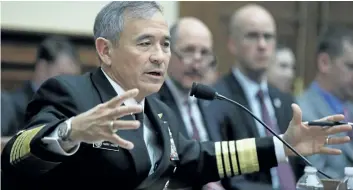  ?? MANUEL BALCE CENETA/AP PHOTO ?? U.S. Pacific Command Commander Adm. Harry Harris Jr. testifies on Capitol in Washington, Wednesday, before a House Armed Services Committee hearing on North Korea.