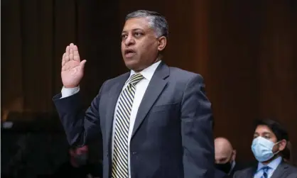  ?? Photograph: REX/Shuttersto­ck ?? Rahul Gupta is sworn in before a Senate judiciary committee for his nomination hearing to be director of National Drug Control Policy on 14 September.