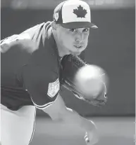  ?? NATHAN DENETTE / THE CANADIAN PRESS ?? Toronto Blue Jays pitcher Aaron Sanchez had off-season surgery to repair the middle digit on his throwing hand.