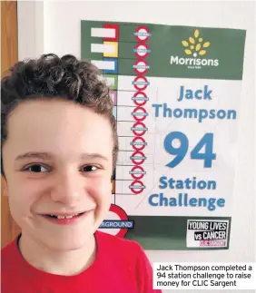  ??  ?? Jack Thompson completed a 94 station challenge to raise money for CLIC Sargent