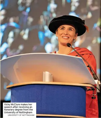  ?? UNIVERSITY OF NOTTINGHAM ?? Vicky Mcclure makes her speech after receiving an honorary degree from the University of Nottingham