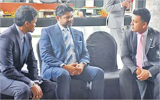  ?? Picture: REPEKA NASIKO ?? From left to right, Chief Registrar Yohan Liyanage, Attorney-General Aiyaz Sayed-Khaiyum and Legal Aid Commission director Shahin Ali at the Interconti­nental Resort and Spa in Natadola yesterday.